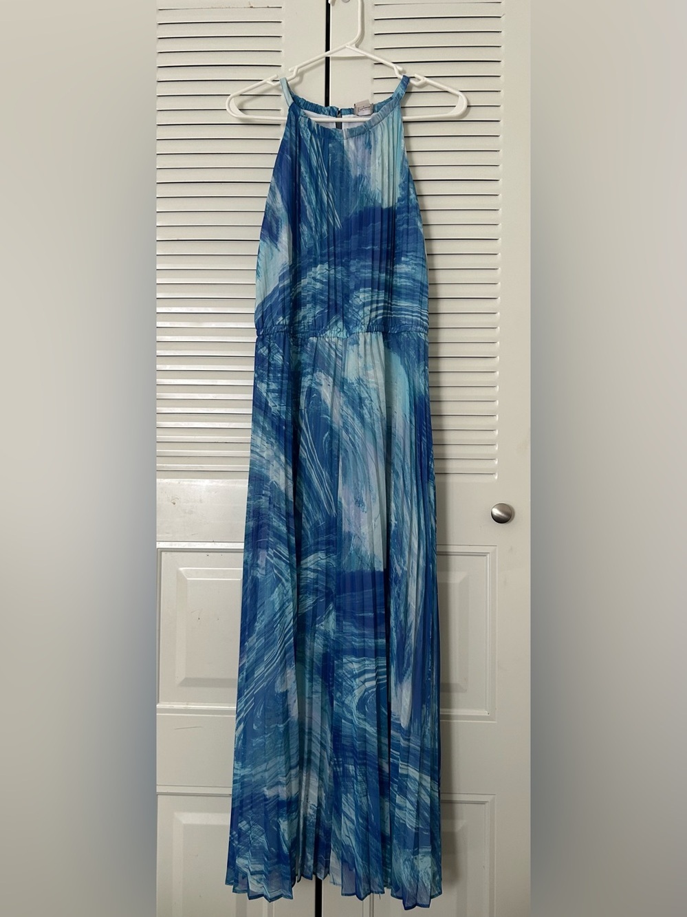 Chico's Blue & Aqua Pleated Maxi Dress (size 10)